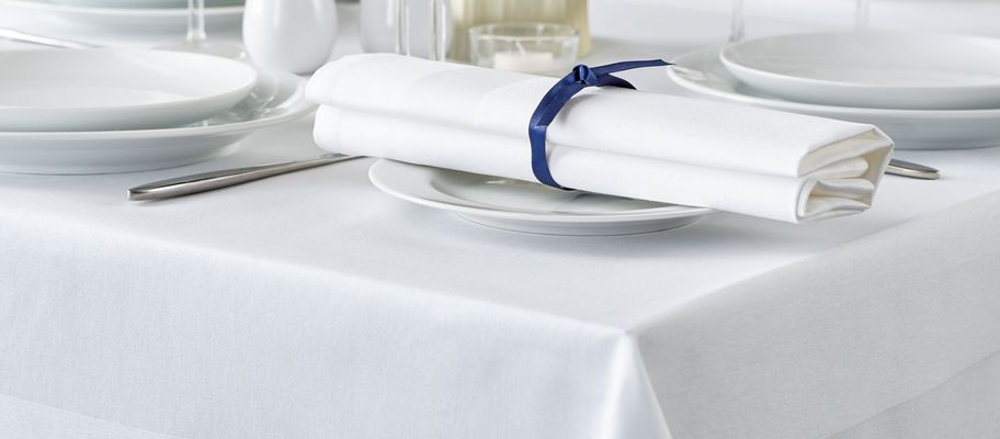 100% cotton white satin band tablecloth with napkin