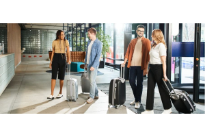 Guests arriving to check in to a hotel