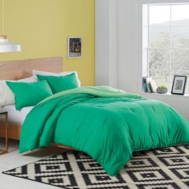 Utica Solid Green Twin Reversible Comforter Set