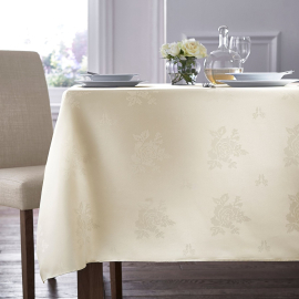 Cezanne Ivory Woven Rose Design Tablecloths