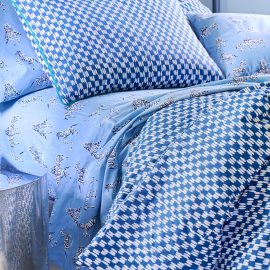 Novogratz By Utica Petite Painted Blue Check/Zebras In Love Bedding Set