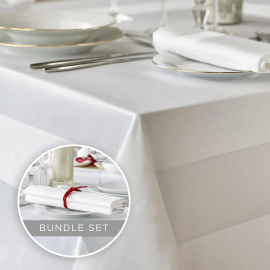 100% Cotton Ivory Or White Satin Band Tablecloth & Napkins Set