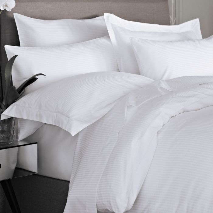 100% Cotton Satin Stripe 300TC Solid White King size Bedsheet & 2 Pillow Covers 
