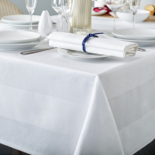 V Luxury 100% Mercerised Cotton Satin Band White Tablecloth-89 x 89cm (Clearance)