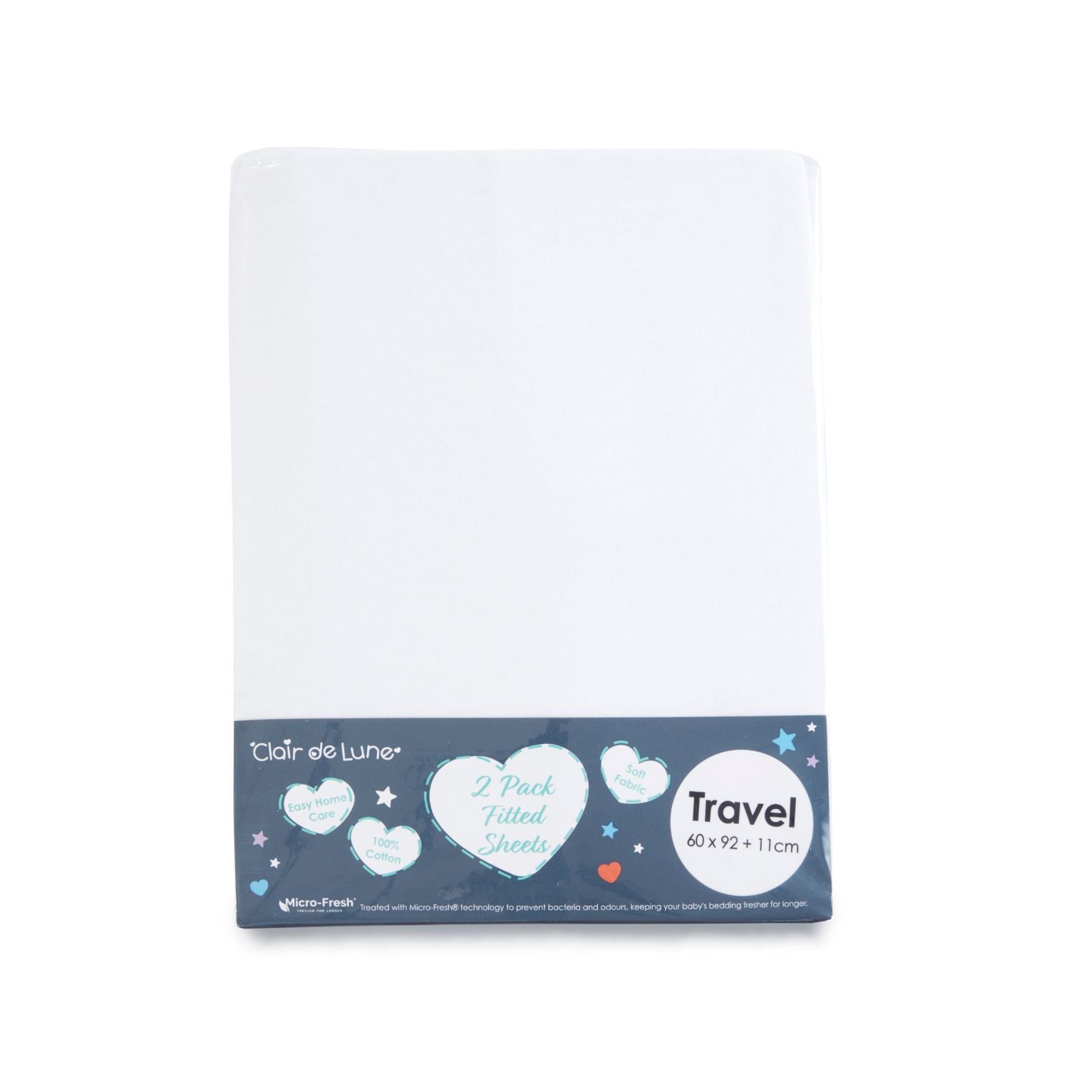 Clair De Lune 100% Cotton Travel Cot Fitted Sheet Twin Pack – White Or Grey
