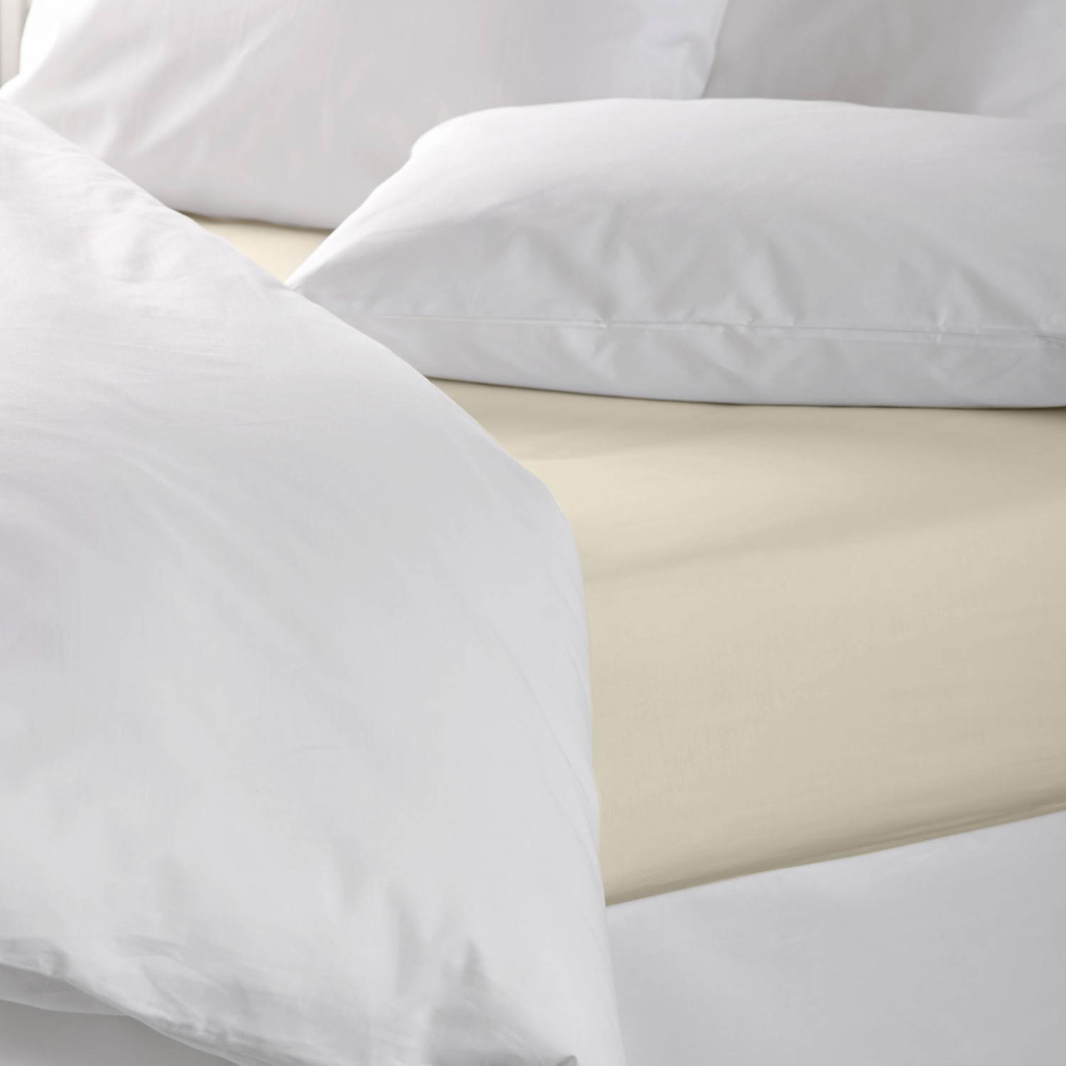 144 Thread Count Single Size Cream Coloured Polycotton Flat Sheet